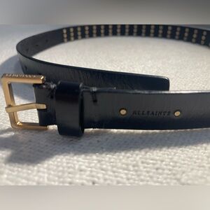 All Saints Black women black Leather Belt Gold studded medium (38 inches)